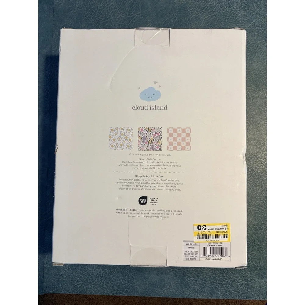 Cloud Island Muslin Blanket 100% Cotton In Flowers - 3 Pack